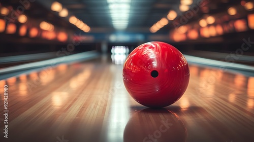 Spinning bowling ball in motion. Background with selective focus and copy space