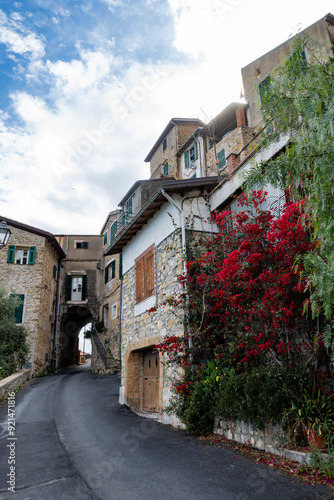 Colourful view on Italian Riviera and blue Mediterranean Sea from French-Italian border in Grimaldi village, Ventimiglia near San-Remo, travel destination, panoramic view