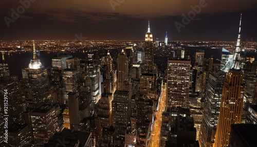 New york city skyline glowing under starry night 42