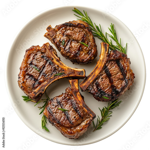 Lamb chops on plate with transparent background