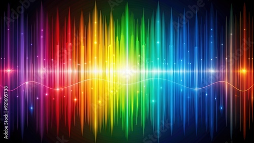 Vibrant colorful illustration of a light spectrum chart showing wavelengths of electromagnetic radiation, from gamma rays to radio waves, with corresponding colors and labels.