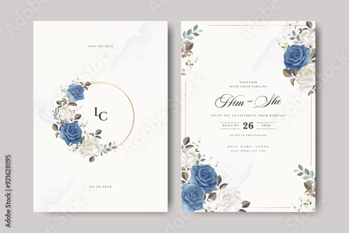 beautiful flowers wedding invitation card set design