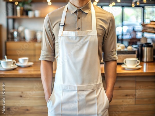 Blank mock up apron cream color coffee shop barista props café indoor lighting