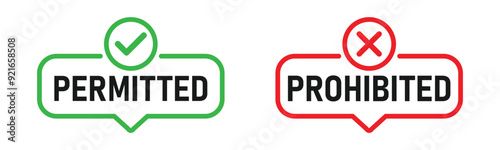 permitted and prohibited. allowed and not allowed list template with tick and cross sign. transparent png and vector illustration.