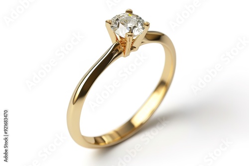 Gold diamond engagement ring isolated on white background