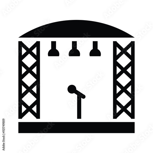 Concert, music, stage icon. Black vector graphics.