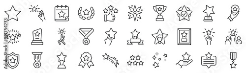 Set of 30 outline icons related to star. Linear icon collection. Editable stroke. Vector illustration