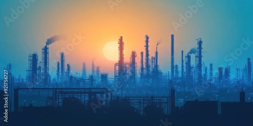 Oil refinery at sunset