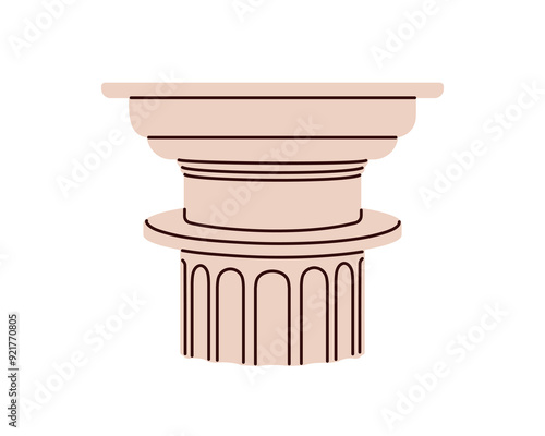 Column, Greek capital in doric order style. Classic antique architecture, marble pillar. Ancient old Athens design element. Historic flat graphic vector illustration isolated on white background