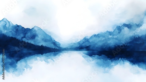 Breathtaking Indigo Blue Abstract Landscape with Serene Lakes and Wispy Clouds