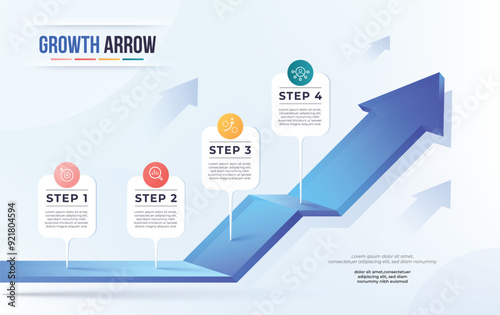 Growth arrow 4 step infographic template. timeline or milestone concept.