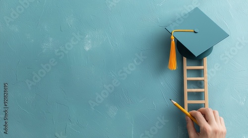 A creative representation of education success, featuring a graduation cap on a ladder, symbolizing ambition and achievement.