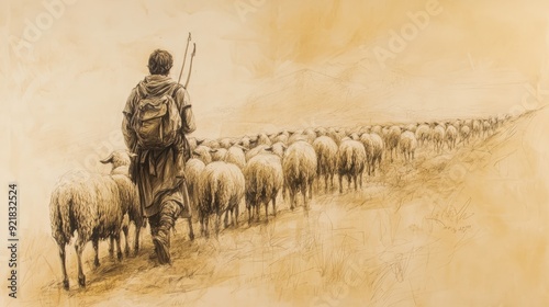 Biblical Illustration of 1 Samuel: David and Goliath, David Returning to His Sheep, Contemplating the Lord's Deliverance and Newfound Fame