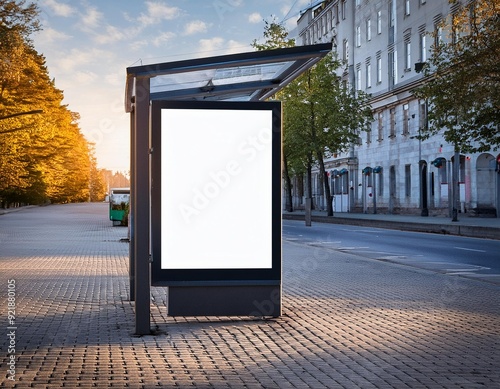 A mockup of a bus stop advertising kiosk. Public Transport Stop with Billboard and Place for showcasing advertisements and announcements