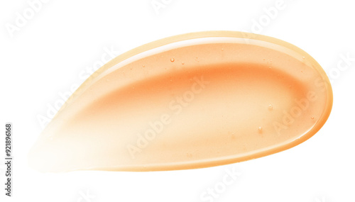 Orange lip oil or lip gloss swatch texture. Glossy liquid gel smear. Cosmetic makeup product isolated on transparent background