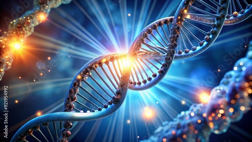 Molecular representation of a precise gene editing tool, featuring a helical DNA strand and glowing enzyme, symbolizing genetic modification and medical breakthroughs.