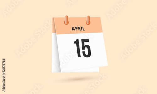 April 15 - calendar and Time planner. Daily Calendar Icon reminder. Vector Illustration.