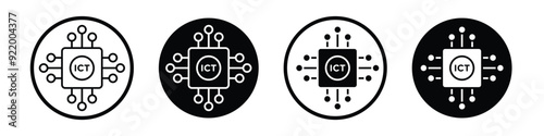 ICT vector icon set black filled and outlined style.