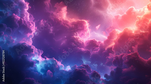 3d render, abstract fantasy background of colorful sky with neon clouds