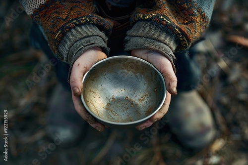 ai generative beggar holding an empty bowl