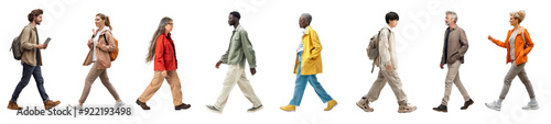 Diverse people walking png cut out element set