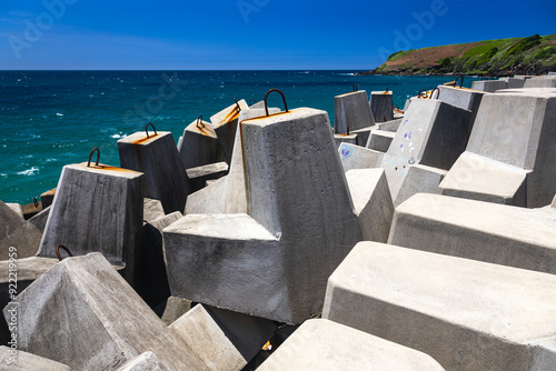 stone blockades on wharf at coffs harbour in australia