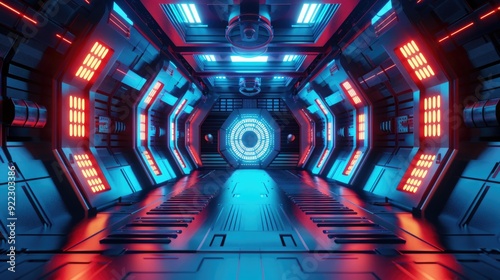 Sci-Fi Science Fiction. Hallway Interior of a Futuristic Space Station in Star Wars Inspired Setting