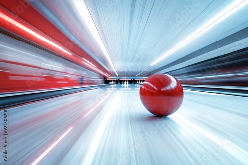 Bowling ball hit the bowling pins.