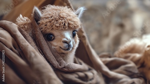 Flauschiges Baby Alpaka mit großen Augen