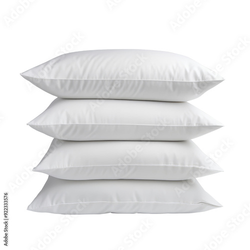 Isolated Stack of Four Soft White Pillows Without Background