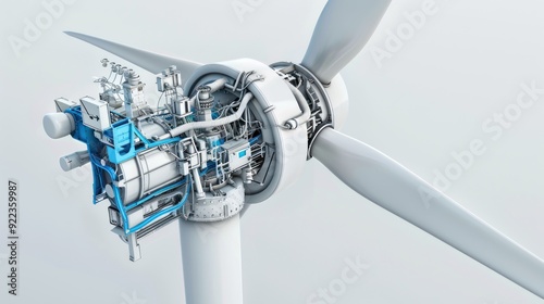 A diagram of a wind turbine's internal components on a white background