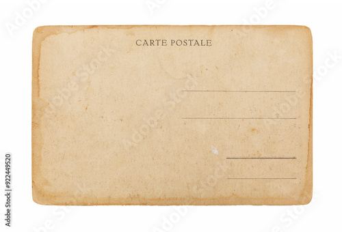 Blank backside of old postcard isolated on white, including clipping path