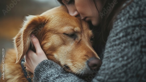 Pet Grief. Deep Weeping of a Female Dog Grieving over the Loss and Missing of Her Beloved Owner. Concept of Love and Loss in the Pet Animals' World