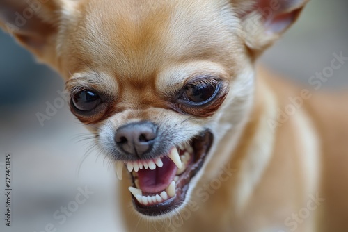 Snarling Dog. Aggressive Chihuahua Showing Dangerous Behavior and Angry Expression