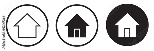 Web home icon for apps and websites, House icon, Home sign in circle or Main page icon in filled, thin line, outline and stroke style for apps and website.