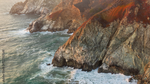 The sheer cliffs of Devil's Slide promontory, San Mateo County Coast between Montara and Pacifica in California.