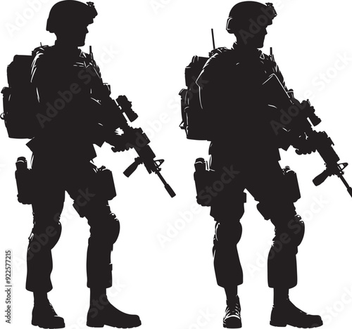 Black silhouette of a Soldier warrior isolated on a white background vector illustration