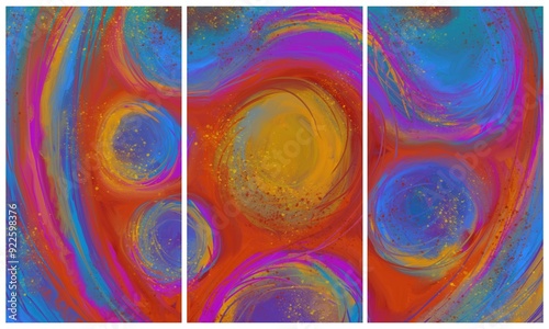 Interior abstract triptych wall - digital painting