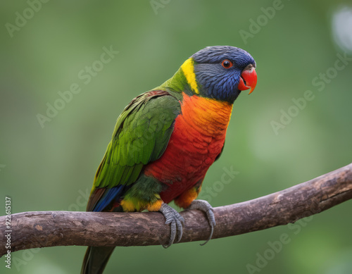 Rainbow Lorikeet Parrot on a tree branch. High detail close-up nature photography