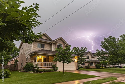 An image capturing a thunderstorm in action, with lightning illuminating the dark skies and rain creating a sense of motion and intensity in the atmospheric dram