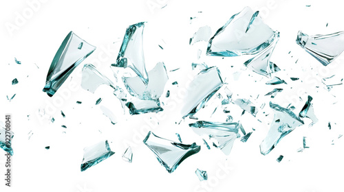 Broken Glass Shards Scattered on isolated White Transparent Background, PNG 