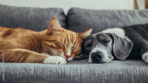 Cozy Companions: A Cat and Dog Napping Together