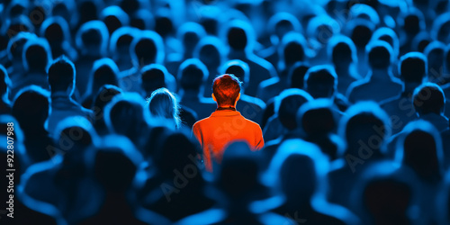 Man standing out from the crowd feeling different and unique