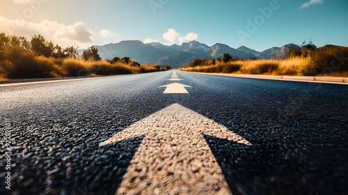 Asphalt Road Symbolism, Long, asphalted road with upward arrows. Symbolizes growth, development, success.Ideal for themes of progress, ambition, and continuous improvement.