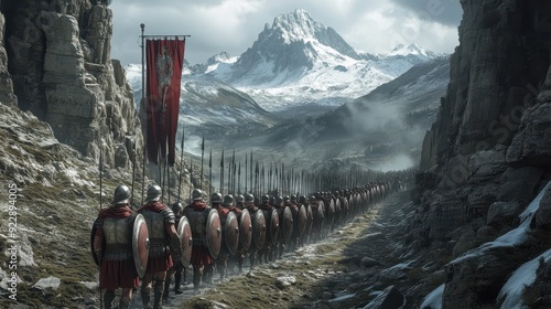 Roman Legion Marching Through Snowy Mountain Pass - Epic Historical Artwork.