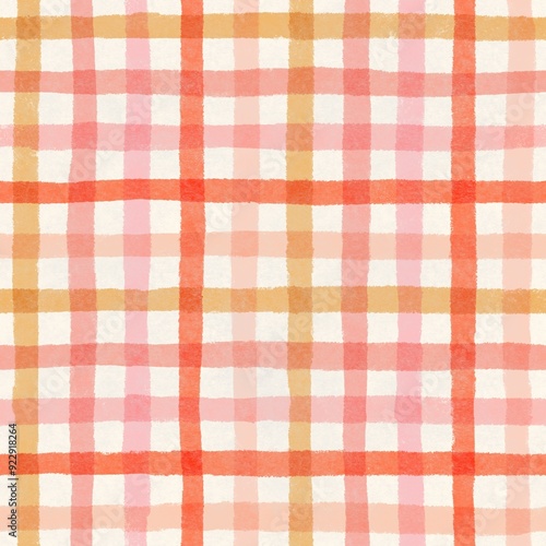 Pastel gingham plaid checkerboard with hand-drawn lines pattern.