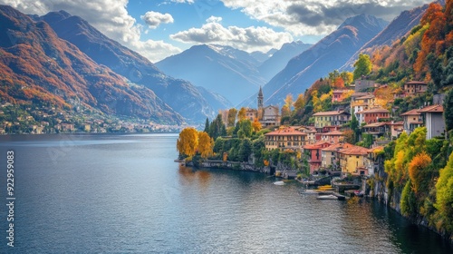 Lake Como Village with Autumn Colors