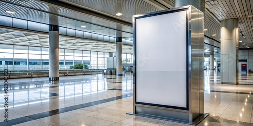 Big mock up of vertical blank advertising billboard at airport