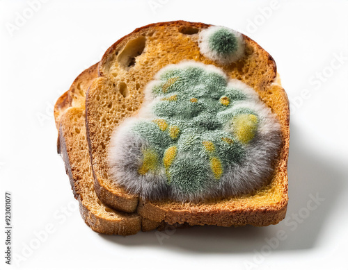 Close-up with mold on a slice of bread, spoiled food