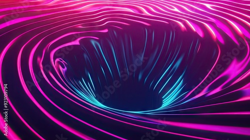 Abstract sinkhole design with vibrant neon stripes and techno theme. Ideal for creating modern art backgrounds, advertisements, website banners, and product packaging. -